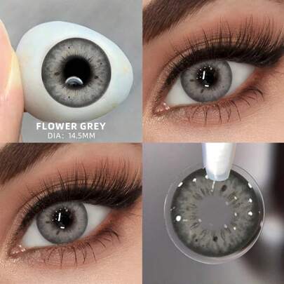 2 pièces Lentilles de contact cosmétiques gris-brun, lentilles de contact de couleur jetables souples pour la beauté, le costume d'Halloween et le cosplay