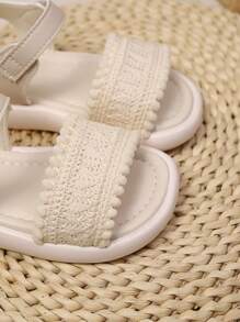 1 Pair Kids Unisex Versatile Hook And Loop Design Flat Sandals, Suitable For Summer, Beach, Outdoor, Everyday Wear - Beige - View 7