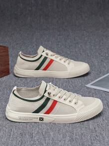 2025 新款男士休闲针织运动鞋，轻便透气一脚蹬通勤鞋，加大码 - 米色 - 查看 2