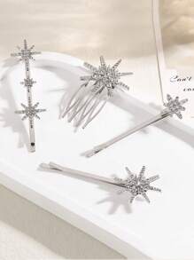 2 件/4 件时尚简约星星和月亮发夹，优雅水钻装饰婚礼派对发饰，发夹和刘海夹 - 彩色 - 查看 9