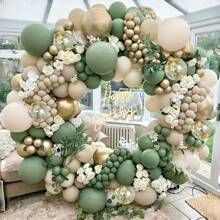 Wedding Season, 135pcs, DIY Circular Balloon Set, Sand White, Avocado, Golden, Suitable For Weddings, Birthdays, Anniversaries, Graduation Ceremonies, Showers, Carnivals, Valentine's Day, Party Home Decor, Room Background Decoration