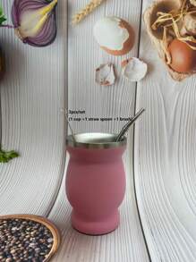 1pc/3pcs, Double-Walled Stainless Steel Yerba Mate Cup Set 8Oz, Tea Cup Set Include Insulated Yerba Mate Cup, Mate Straw Spoon & Cleaning Brush, Double-Walled And Hot & Cold Drink, For Mate Tea, Coffee, Easy To Clean )(Wood/Marble/Pink/Gray/White/Black) - Multicolor - View 21