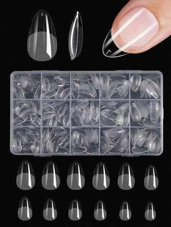 330Pcs/Box Almond Shaped Matte Acrylic Clear Fake Nails, 15 Sizes Carving Soft Gel Quick Extension Nail Tips Kit, Press-On Artificial Nail Set Nail Supplies Nails