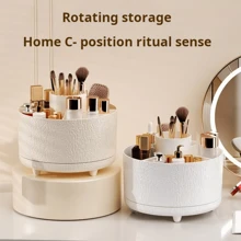 Soporte giratorio de lujo para almacenamiento de brochas de maquillaje, organizador de escritorio de plástico para el hogar y el dormitorio - Multicolor - Ver 2