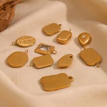 1pc Fashionable Geometric Jewelry Accessory, 18K Gold Plated Stainless Steel Water Drop Rose Cube Pendant, For Women