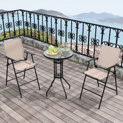  GOFLAME 3 PCS Outdoor Folding Bistro Set Patio Round Bar Table With 2 Folding Chairs
