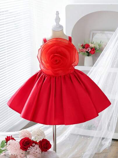 2 sztuki/zestaw dziewczęcy elegancki kwiatowy 3D wystrój Camisole Top & Spódnica formalna sukienka zestaw, nadaje się na bal, wesele, imprezę, urodziny