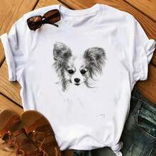 Papillon Dog Golden Retriever Mujer Camisetas White Top T Shirts Summer Aesthetics Graphic Short Sleeve T-Shirt Polyester TshirtB - White - View 1