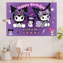 Sanrio 1 pezzo Licenza Sanrio Kulomie viola Decorazione per feste di compleanno, sfondo decorativo a tema cartone animato, accessori perfetti per decorazioni di doccia e festa, tappezzeria da camera da letto, sfondo fotografico, dimensioni 82,7*59,1*39,4/39,4*29,5 pollici