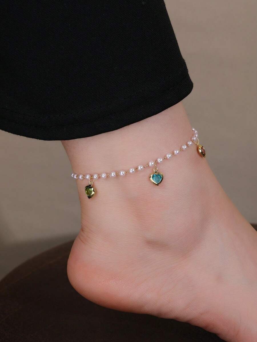 1 件时尚优雅仿珍珠心形脚链