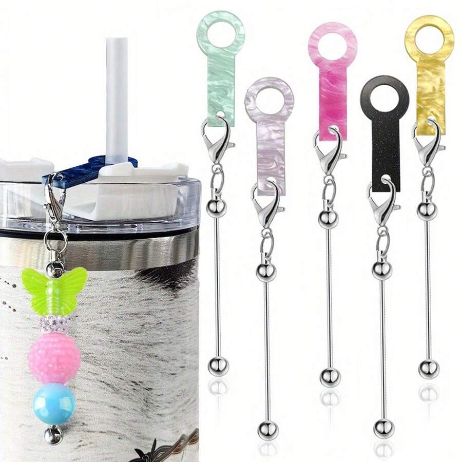 5/10PCS DIY Straw Bead Charm Set Includes Mini Lobster Clasps, Bead Rods, And Straw Decoration Accessories. Perfect For Creating Custom Jewelry, Cup, And Straw Decorations. A Portable DIY Kit For Crafting Beautiful Beads And Pendants, Ideal For Desktop Ornaments, Party Favors, Or Back-To-School Gifts. - Multicolor - View 1