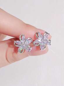 Small Flower Gold Plated Stud Earrings 2pcs Women CZ Crystal Stud Earrings Daily Wear Piercing Earrings Bridal Wedding Jewelry For Girl Wife Girlfriend Lover