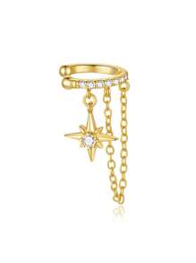 1件925纯银双层耳环，女士奢华链条流苏夹式耳环，适合婚礼新娘佩戴