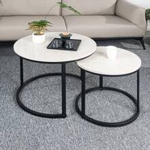 Nalupatio Side Table Set Round, Coffee Table Made Of Wood With Metal Frame, Modern Coffee Tables Set Of Tables For Living Room Bedroom Brown - 米色 - 查看 6