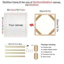 1套木质画布框松木绷架DIY画框套装，适用于30x40cm、40x60cm、50x70cm画布、钻石画、画廊装裱油画、墙面艺术装饰（画布尺寸必须大于画框尺寸）