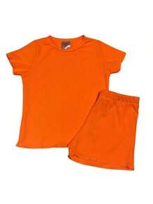 Summer Ribbed Set With FruFru For Girls - 橘色 - 查看 1