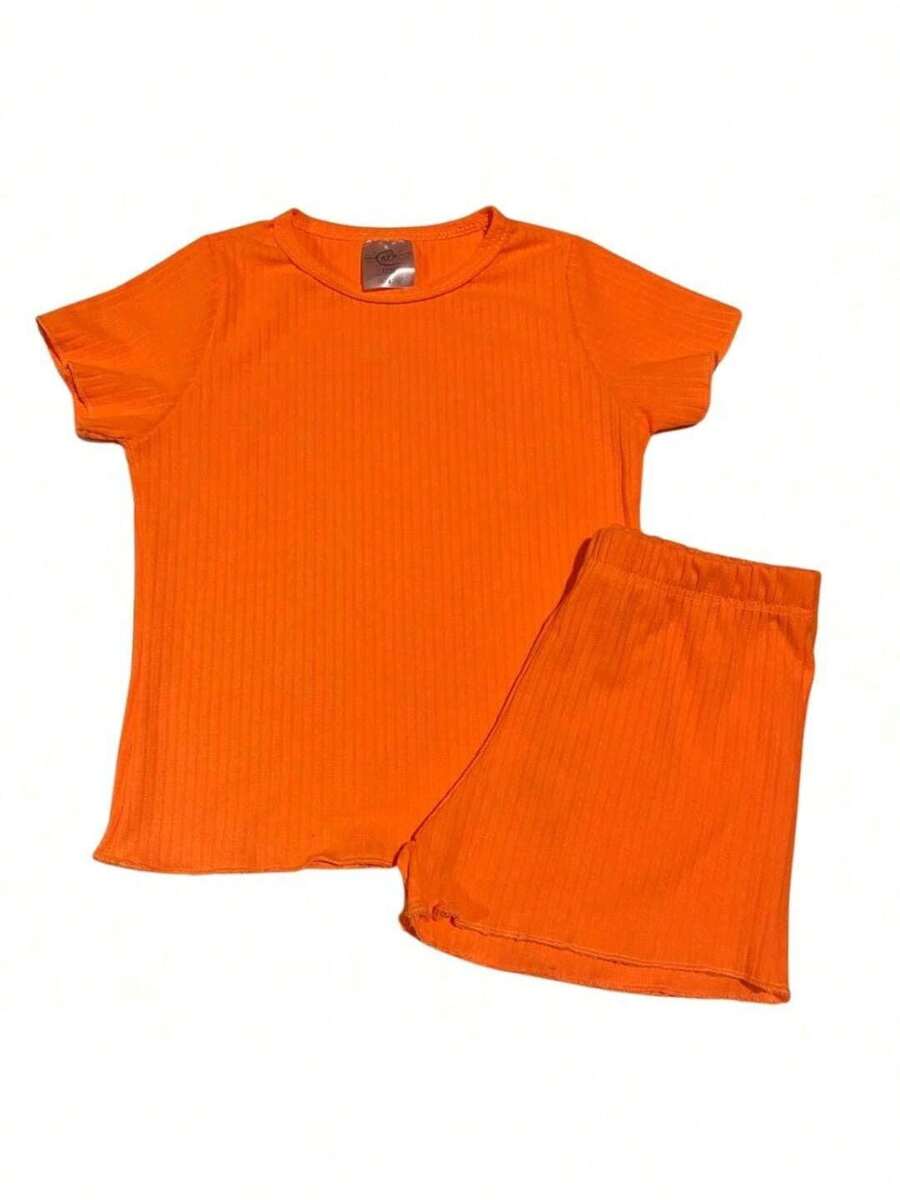 Summer Ribbed Set With FruFru For Girls - 橘色 - 查看 1
