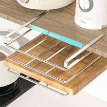 Stainless Steel Kitchen Hanging Organizer Rack With Hooks Paper Towel Dishcloth Hanging Rack Cutting Board Pot Cover Storage Shelf