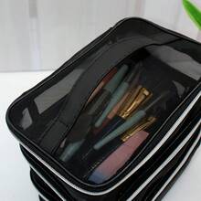 Borsa da trucco alla moda e semplice in rete, grande capacità, multistrato, multifunzionale, borsa portaoggetti nera, portatile, adatta per uso domestico e in viaggio