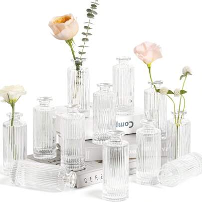 1 Stück Stücke Glas Blumenvase Set, lose Blumenvase, zentrale dekorative Mini-Vase, vintage dekorative Vasenserie, geeignet für Blumen, Hochzeit, Weihnachten, Heimdekoration, Einweihungsgeschenke (transparent) Raumdekoration Blumenvase Glasvase
