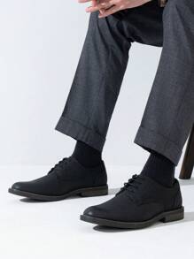 SHOESMALL Men's Casual Black Dress Shoes Suede Plain Toe Business Oxford Shoes Dark Brown Dress Shoes For Men - 黑色 - 查看 5
