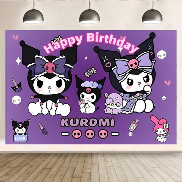 Sanrio 1 pezzo Licenza Sanrio Kulomie viola Decorazione per feste di compleanno, sfondo decorativo a tema cartone animato, accessori perfetti per decorazioni di doccia e festa, tappezzeria da camera da letto, sfondo fotografico, dimensioni 82,7*59,1*39,4/39,4*29,5 pollici