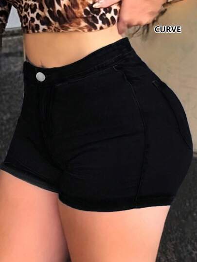 跨境欧美新款紧身大码牛仔短裤女夏季显瘦休闲修身热裤性感辣妹包臀超短裤