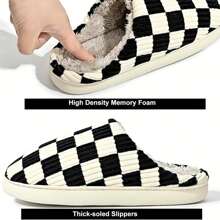 House Slippers For Women,Mens Slippers,Plaid House Shoes Memory Foam Womens Chessboard Slippers Outdoor Indoor Warm Plush Bedroom Shoes - màu đen - Xem 5