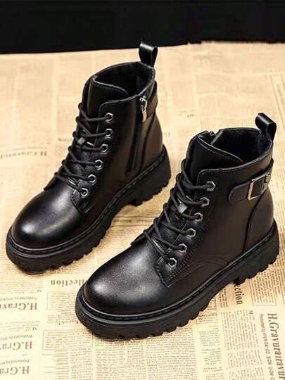 Botas negras para niños, zapatos para niñas con punta redonda, resistentes al desgaste, elegantes y versátiles, zapatillas cómodas de suela blanda para niños