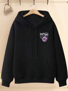 Monogram Pattern Long-Sleeved Pullover, Casual Graphic Design Pullover Hoodie And Pocket Streetwear For Autumn And Winter