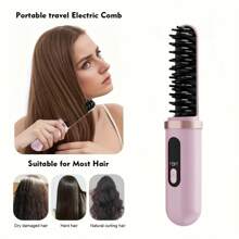 1pc Wireless Hair Straightener Brush, Mini Portable USB Powered, Anti-Scald Smart Temperature Control Upgrade, Negative Ion Hair Care, High Capacity Lithium Battery, Long-Lasting, Charging Portable, Party, Suitable For Men And Women, Women Wireless Hair Straightener - USB Charging, Ceramic Coated, Gentle Hair Care, Dual Function Curling & Straightening Tool With Negative Ion Technology - Multicolor - View 2