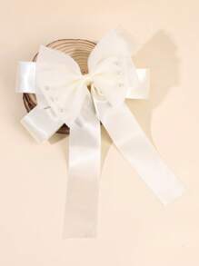 1 件装优雅丝带发饰女士多层蝴蝶结鳄鱼夹配珍珠纯色发夹婚礼度假女孩发夹弹簧发夹儿童发饰