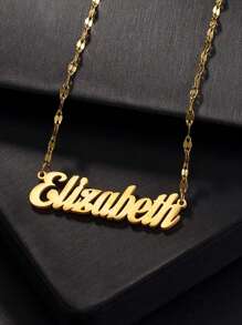 Collar personalizado con nombre en dorado con cadena de forma de labio. Collar con placa con nombre personalizado de acero inoxidable, joyería hecha a mano, regalo de cumpleaños - Dorado - Ver 3