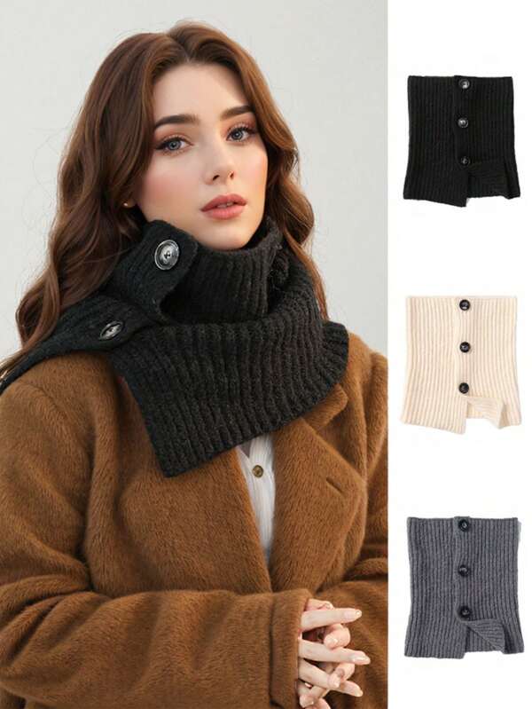 1pc Women Plain Color Buttoned Neck Warmer, Soft Comfortable Detachable Dickey Collar For Daily Use, Autumn/Winter