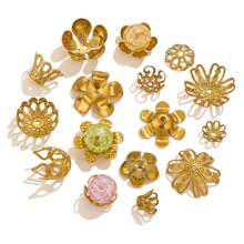 50pcs Stainless Steel Plated 18K Gold Hollow Flower Pedestal Plated Diy Handmade Flower Pedestal Bead Cap Beaded Jewelry Accessories