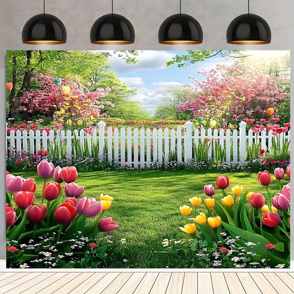 1 peça, fundo lilás para gramado de jardim de primavera, fundo de câmera de fibra de poliéster, sem necessidade de energia, fácil de pendurar em festas e decorações externas, sem penas, estilo universal