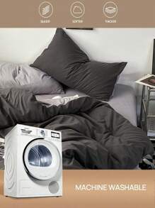 3 件套灰绿色混纺柔软舒适拉绒羽绒被套（1 个羽绒被套 + 2 个枕套，无填充物），可机洗，适合所有季节、卧室、客房 - 灰色 - 查看 5