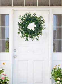 1pc Artificial Flower Wreath, Spring Green Floral Garland With Leaves, Home Decoration Wreath For Wall, Door, Gate - Fake Plant Wreath - Green - View 4