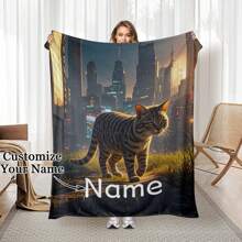 1PC Pet Cat Background Blanket, Personalized Name Blanket, Cozy Custom,Unique,Personalized Ideal Gifts For Him Her,Boyfriend,Girlfriend,Dad,Mom,Family,Friends,Pets For Anniversaries,For Valentine's Day,For Mother's Day,For Birthdays,For Children's Day,For Father's Day,For Weddings,For Graduation,For Christmass,For Housewarming Sofa,Bed,Car,Bedroom,Living Room