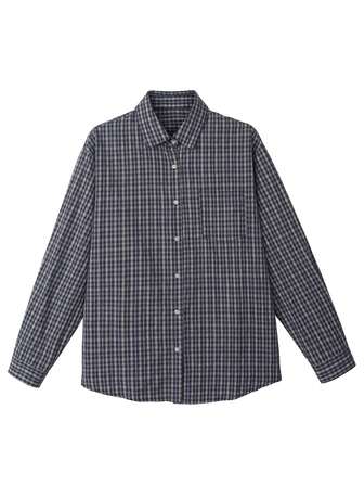 レディースカジュアルカラーブロックチェック柄ドロップショルダー長袖シャツ