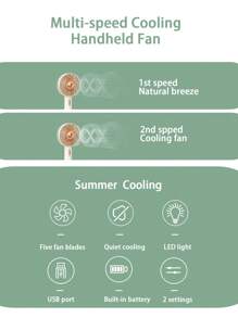 AOYI Mini Handheld Fan, Small Desk Fan With Base, Portable Personal Fan For Summer, 2 Speed Adjustable, 500mAh, USB Rechargeable Battery Fan For Students, Office Workers, Hand Fan For Travel, Home, Office, Lash Makeup, Study, Working - 彩色 - 查看 8