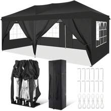 CAROMA 10x20 Pop Up Canopy Tent With 6 Sidewalls Easy Pop Up Tent 10x20 Waterproof Commercial Instant Shelter UPF 50+ Portable Gazebo Wedding Tents For Parties Carport Vender Events