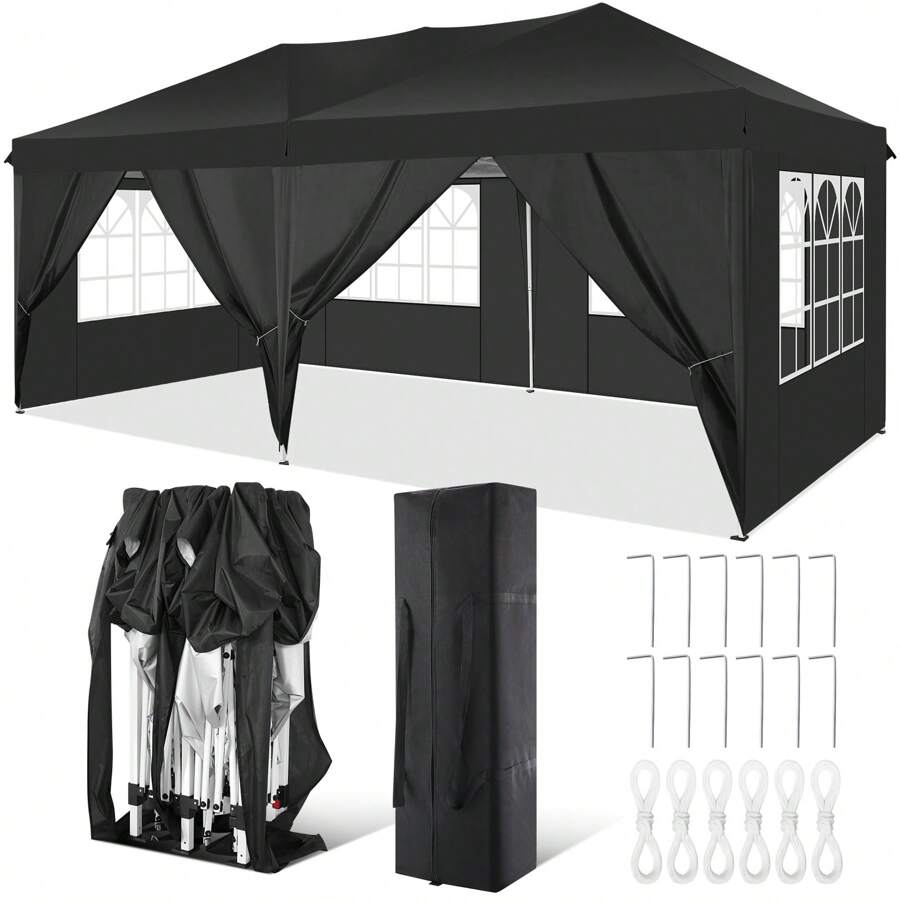 CAROMA 10x20 Pop Up Canopy Tent With 6 Sidewalls Easy Pop Up Tent 10x20 Waterproof Commercial Instant Shelter UPF 50+ Portable Gazebo Wedding Tents For Parties Carport Vender Events