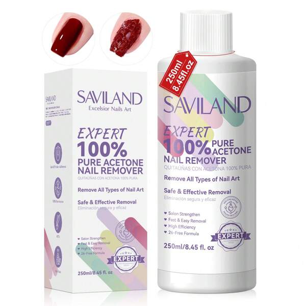 SAVILAND Plus UV Gel Nail Polish Remover Set: 250ML Acetone UV Nail Polish Remover Gentle Gel Remover For Nail Polish Gel Nails Acrylic Nail Dip Nail Shellac Remover & Gel X Nail Salon Pro Use
