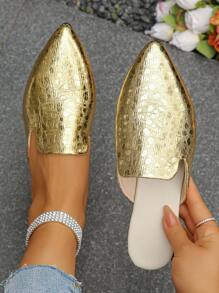 外贸大码35-45码春夏秋季时尚欧美粉棕色豹纹尖头女士平底半拖鞋日常一脚蹬甜美蝴蝶结鞋轻便舒适女平底鞋穆勒鞋