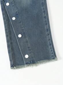 Tween Girl Casual Fashion Dyed Split-Leg Wide Leg Jeans, Suitable For All Seasons - Dark Wash - View 5