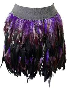 1 件女式羽毛裙，松紧腰羽毛迷你裙，适合圣诞节派对服装万圣节 - 彩色 - 查看 24