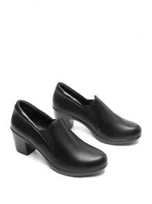 Women's Black Low Chunky Block Heels Pumps Casual Comfortable Slip-On Heeled Loafers Dress Work Shoes For Office Business - 黑色 - 查看 6