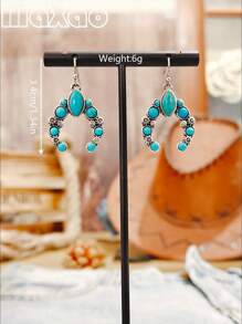 1 stuk Retro Western Style Turquoise Oorbellen, Geschikt voor Dagelijkse Cowgirl Dragen of Evenementen voor Vrouwen, Voeg Deze Vintage Oorbellen Toe Aan Uw Sieradendoos