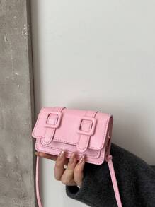 迷你时尚纯色简约翻盖单肩包，适合购物、装钱包、年轻女性、大学生、新人、白领等。非常适合办公室、大学、工作、商务、通勤、户外活动、旅行和郊游等场合，新年粉色款。 - 粉色 - 查看 2